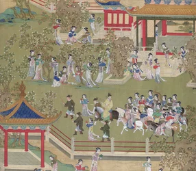 Empereur Yang Ti (581-618) se promenant dans ses jardins avec ses épouses, d